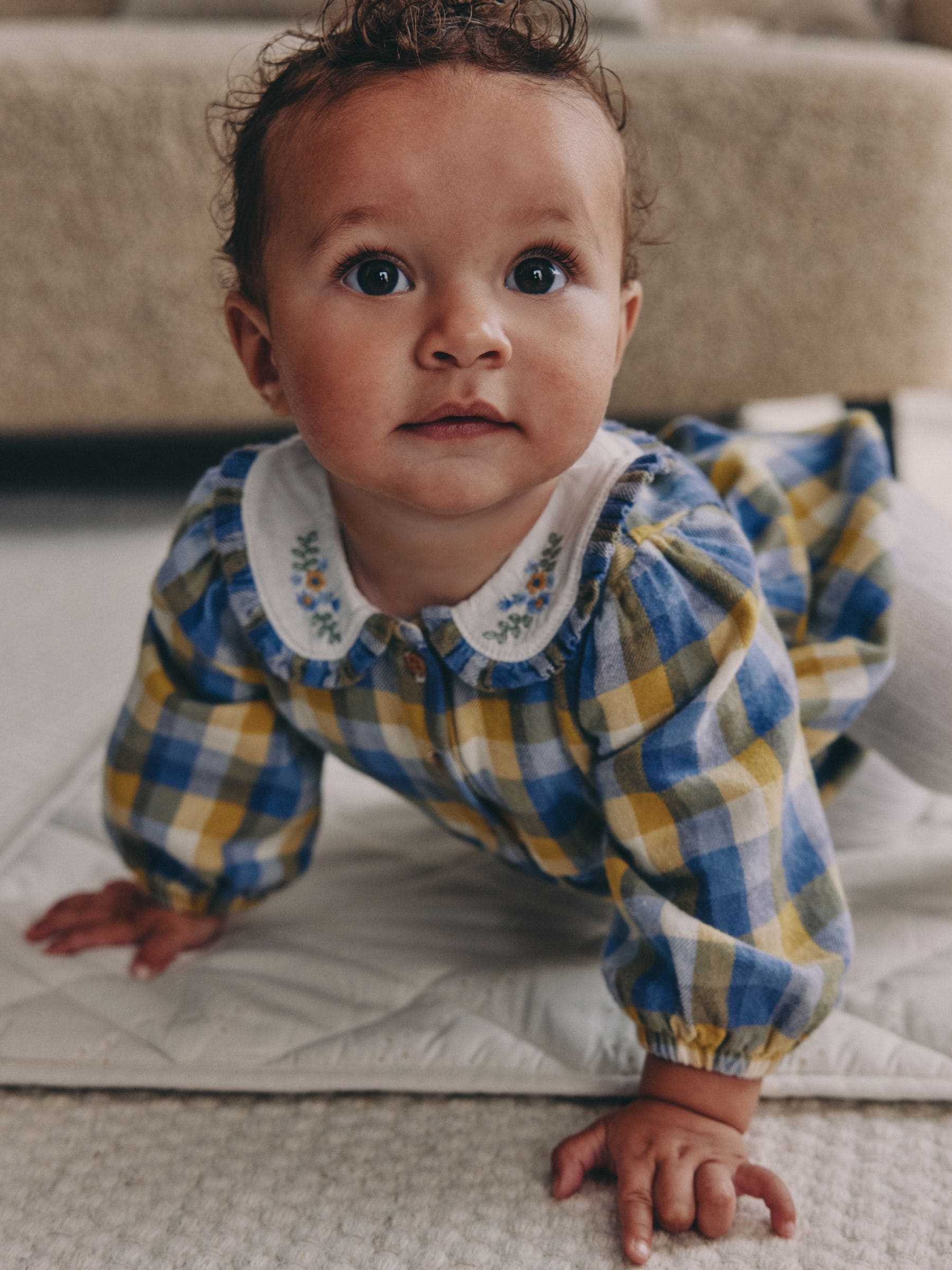 Groen/geel gingham - Babyrompers met bloemenprint Set 2 -delig met maillot (0mnd -3jr)