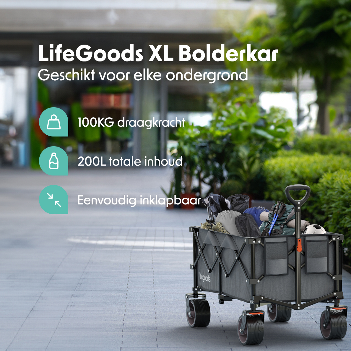 LifeGoods XL 200L bolderkar - Grey