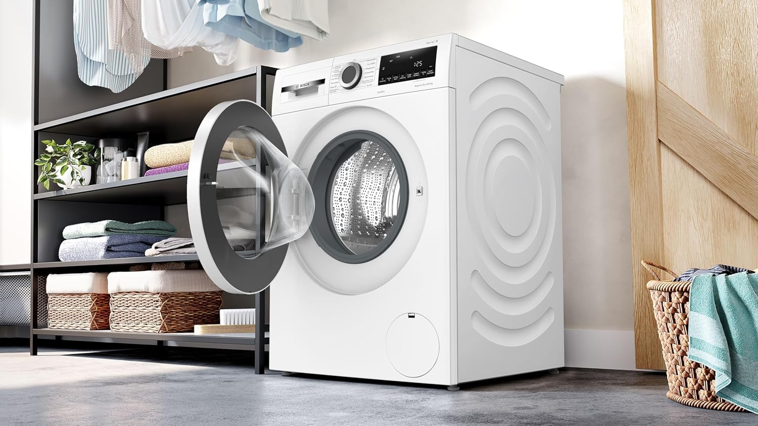 Bosch WNA13441 Serie 4 Waschtrockner, 9 kg Waschen & 5 kg Trocknen, 1400 UpM, optimale Trocknung, clevere Dampfbehandlung, leiser und effizienter Motor, Wäschepflege in 60 Minuten