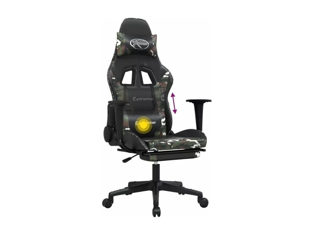 Chaise de jeu de massage repose-pied Noir camouflage Similicuir