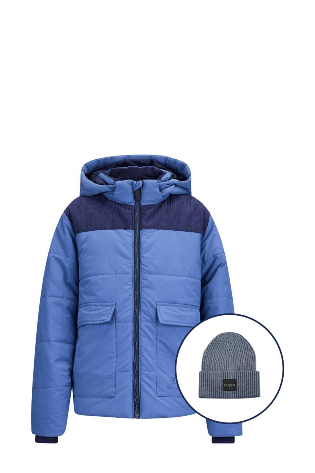 Retour Jeans gewatteerde winterjas Alex blauwgrijs