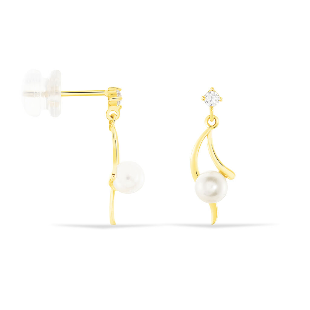Boucles D'oreilles Pendantes Orientale Or Jaune Perle De Culture