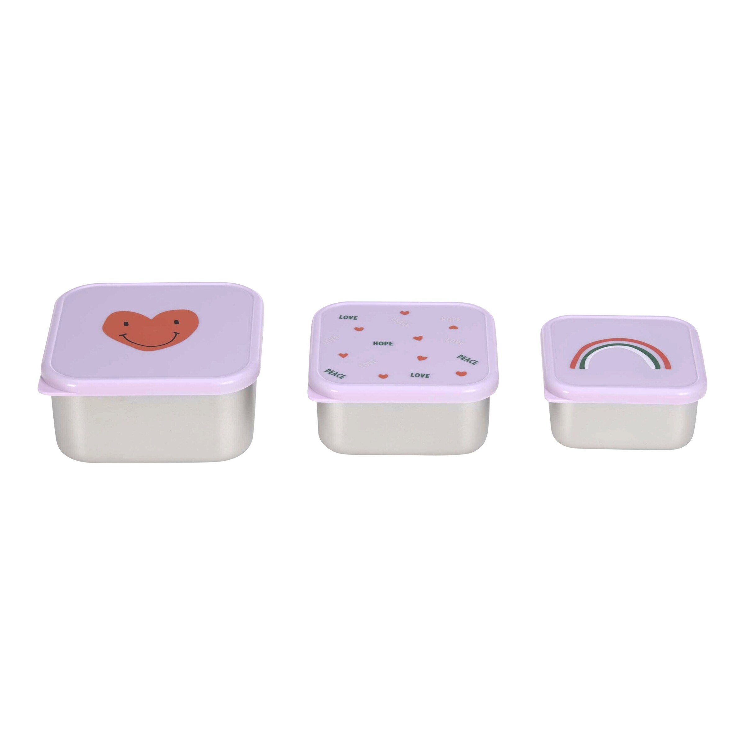 Lässig 3tlg. Set Edelstahl Snackbox Happy Rascals flieder