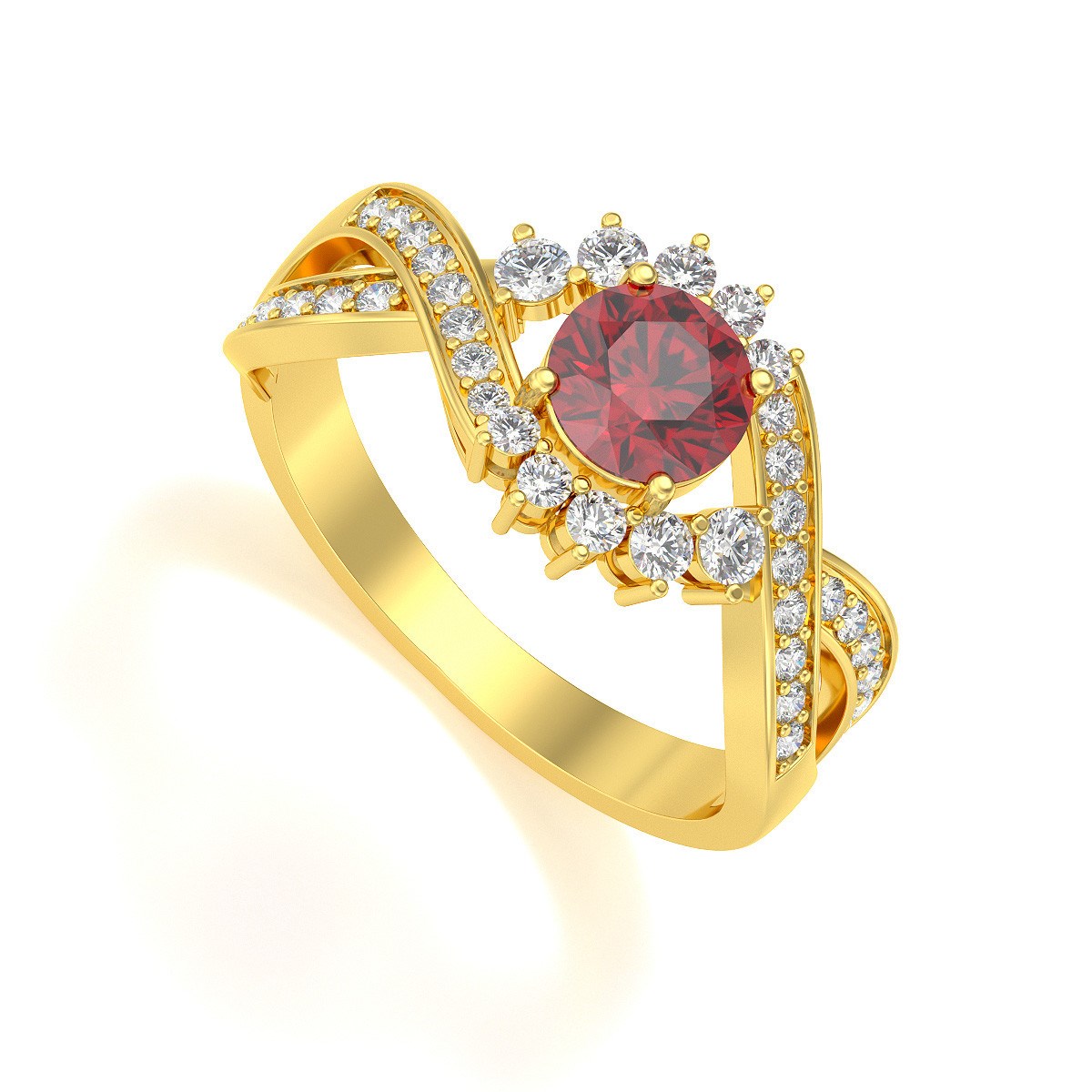 Bague ADEN Or 585 Jaune Rubis et diamants 3.2grs