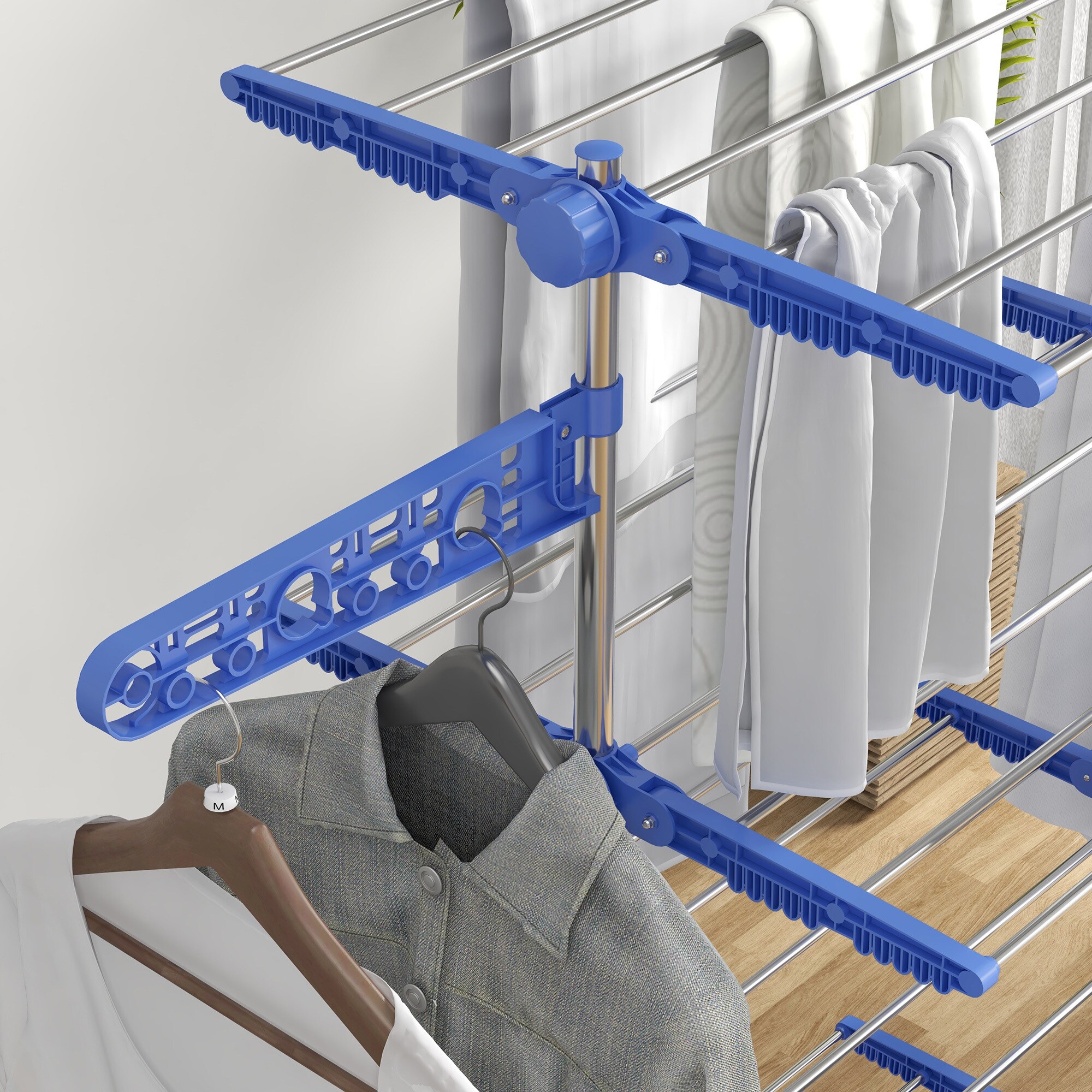 HOMCOM Wäscheständer mit Kleiderhaken grau 142L x 55B x 172H cm