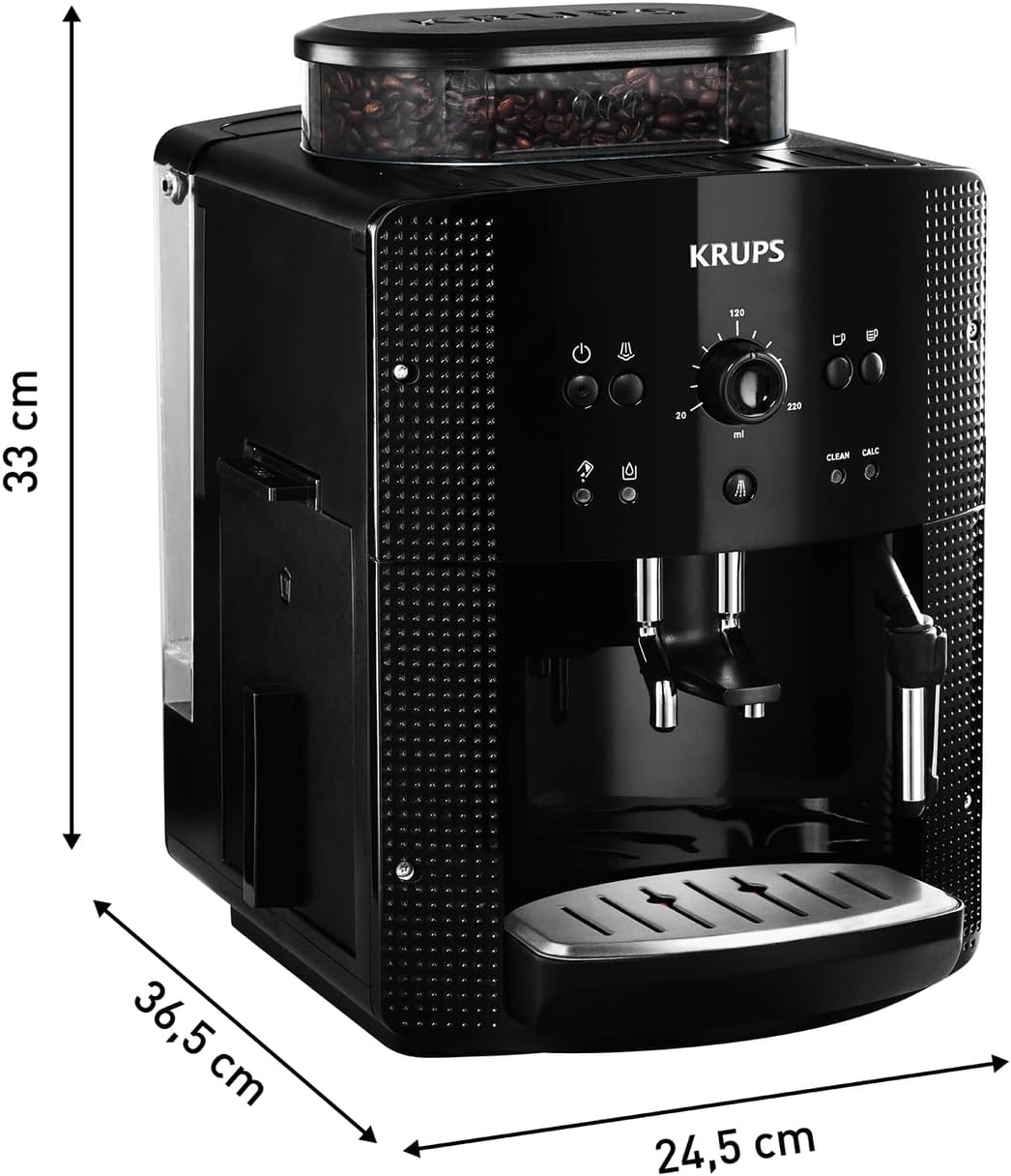 KRUPS Arabica Picto Kaffeevollautomat, kompaktes Design, einfache Bedienung, intuitiv einstellbarer Drehregler, Milchschaumdüse, 2-Tassen-Funktion, Kaffeemaschine, Schwarz, EA810870