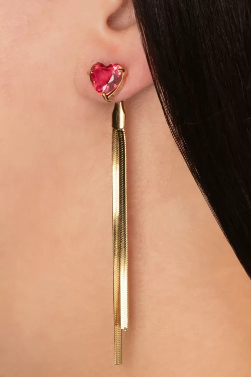 Day&Eve by Go Dutch Label Stone Heart Waterfall oorbellen in fuchsia
