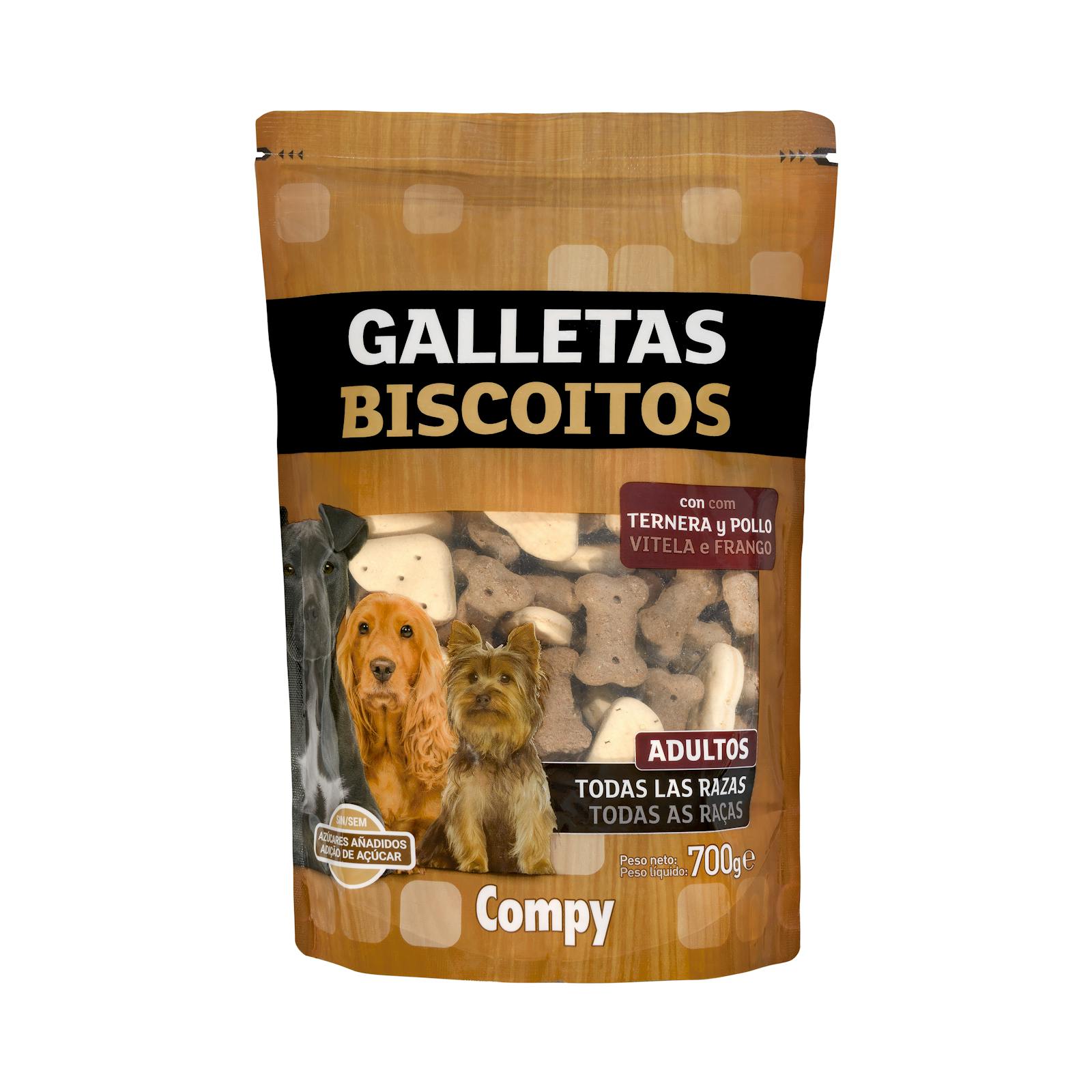 Biscuits Compy pour chiens adultes au poulet et au bœuf pour races moyennes et grandes