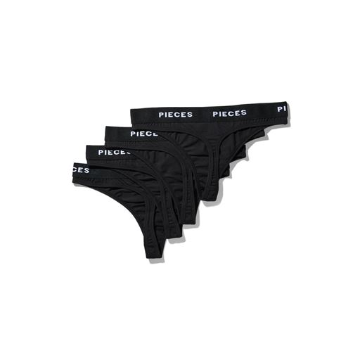 Pieces Logo Lady 4-pak G-string, Black, XS