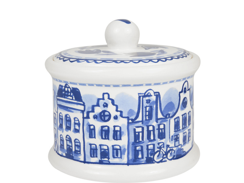 Voorraadpot rond 12,5cm Delfts Blond Grachtenpandjes