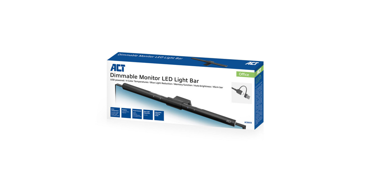 ACT ConnectivityDimbare Monitor LED Lichtbalk led-bar  (Zwart, USB-voeding, 3000K-6500K)