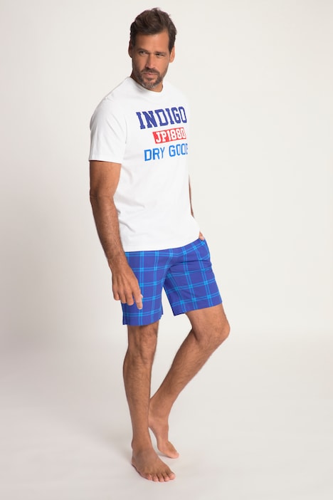 Schlafanzug, kurz, Shirt mit Print, karierte Shorts