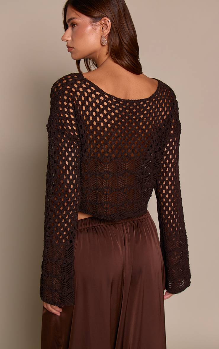 Chocolat Haut En Crochet À Manches Longues Et Coupe Décontractée