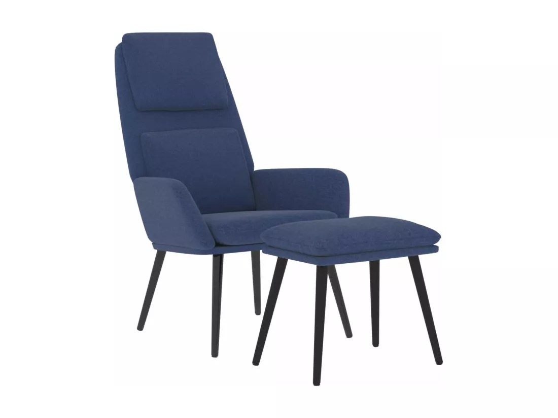 Chaise de relaxation avec tabouret Bleu Tissu
