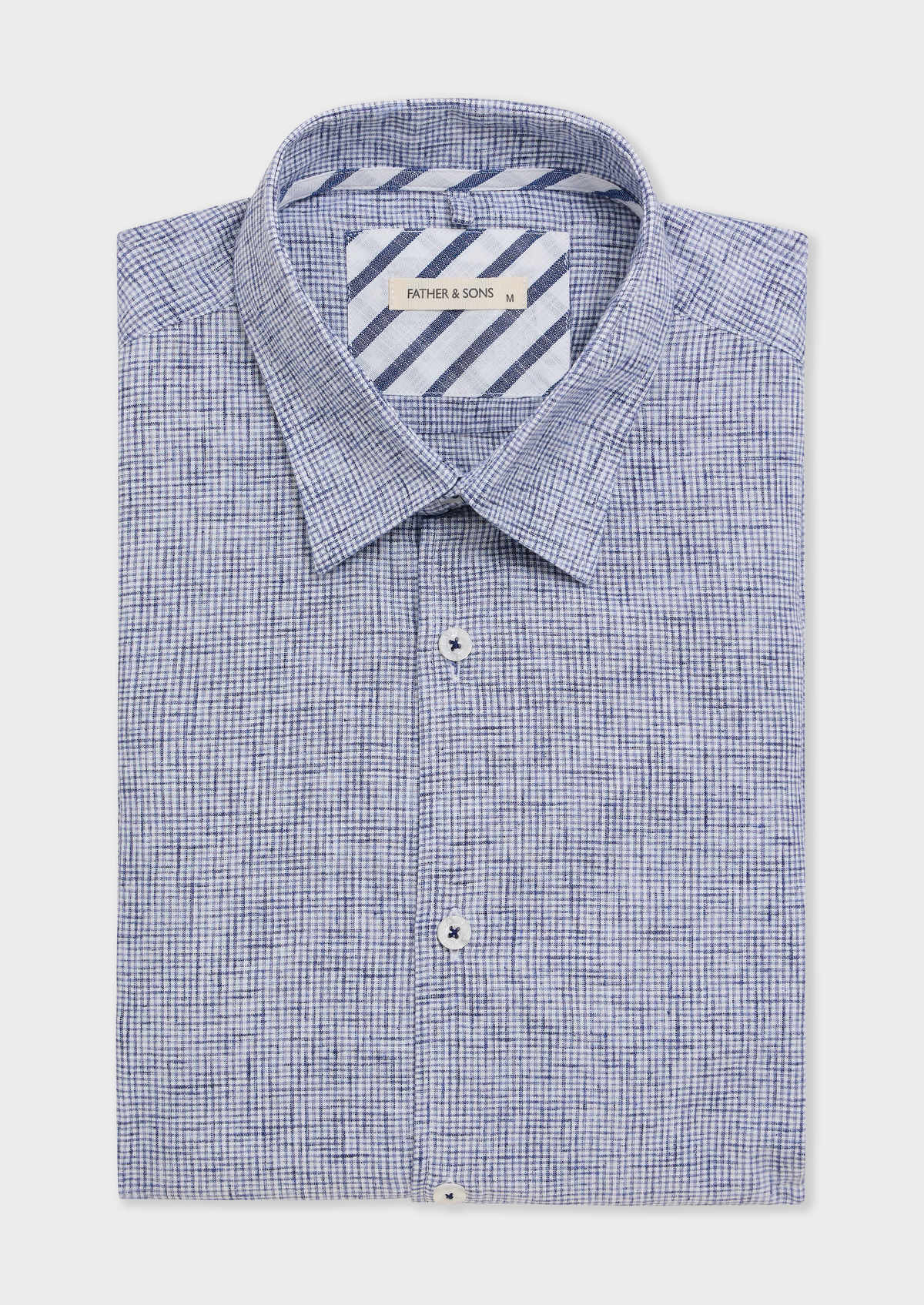 Chemise sport Slim en popeline de coton mélangé blanc à carreaux bleu jeans
