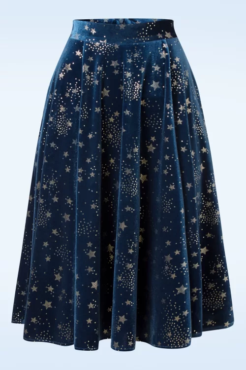 Topvintage Boutique Collection Topvintage exclusive ~ Adriana Velvet Stars swing rok in middernachtblauw