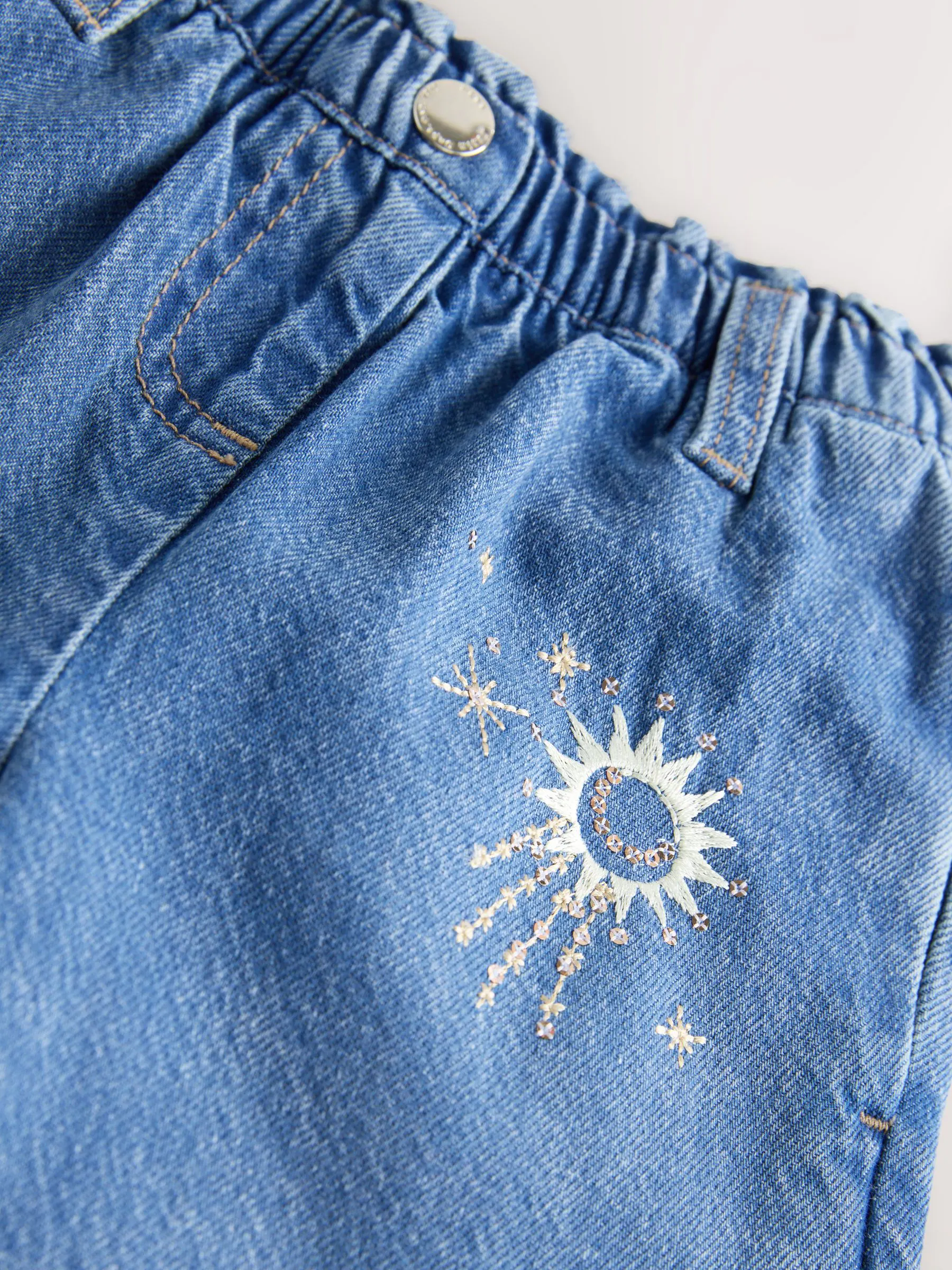 Normaal blauw - Embroidered Wide Leg Jeans (3mths-7yrs)