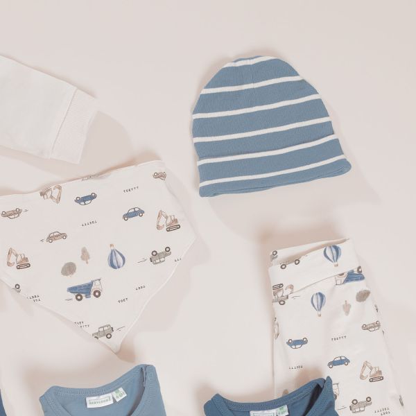 Babylook Striped Rib Muts - Newborn - Faded Denim