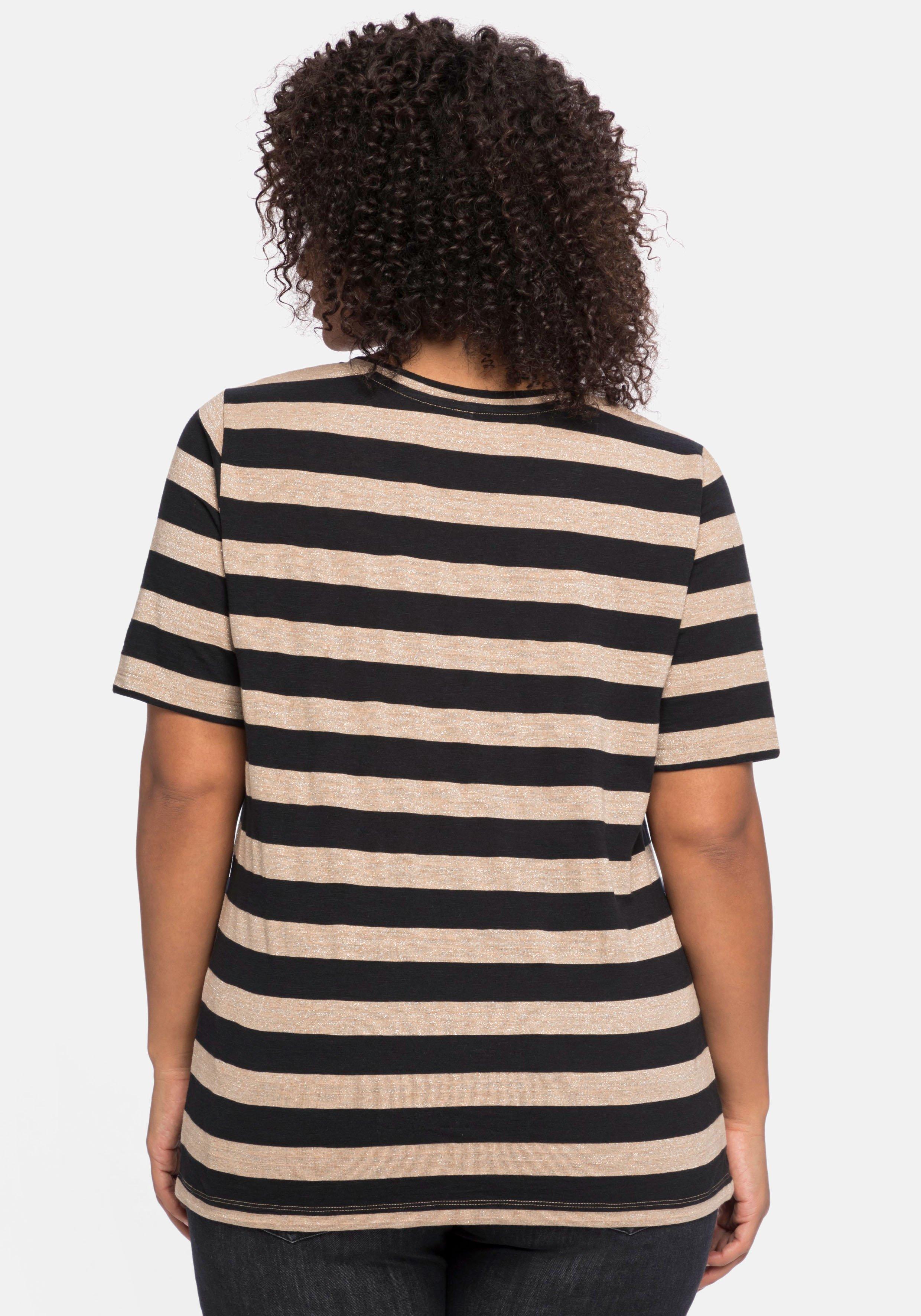 Ringelshirt mit silberfarbenem Glitzereffekt