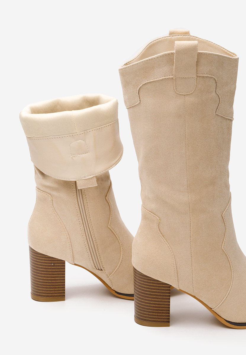 Bottes à talon carré beige Gandhi V2
