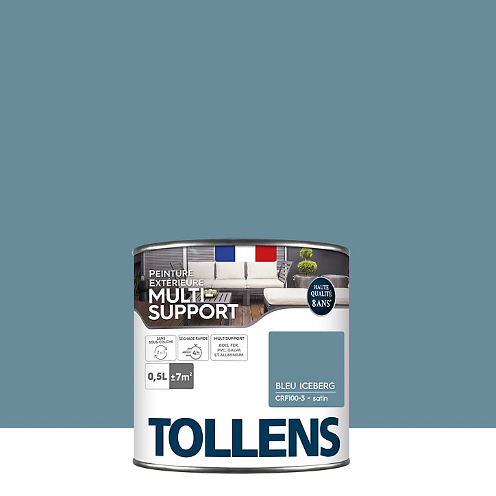 Peinture extérieure multi-supports Tollens satin bleu iceberg 500ml