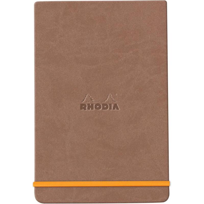 Rhodiarama Webnotepad rembordé rigide 9x14 cm 192 pages ligné microperforé papier ivoire 90g fermeture élastique - Taupe