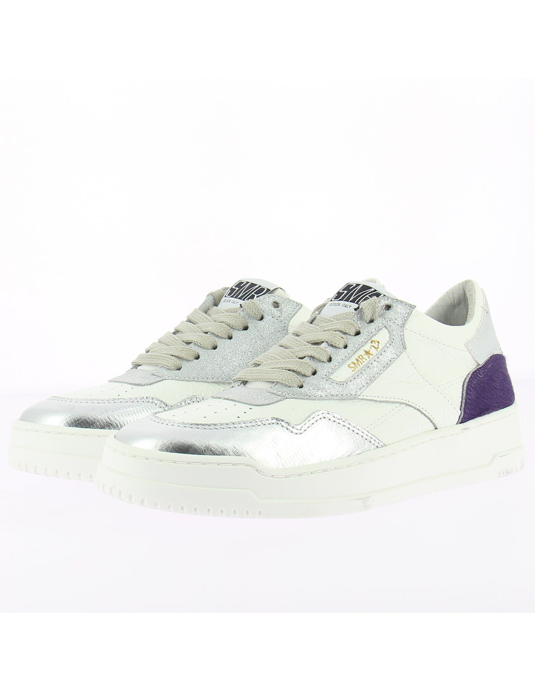semerdjian Baskets de ville femme rio 8397 cuir blanc/argent/violet