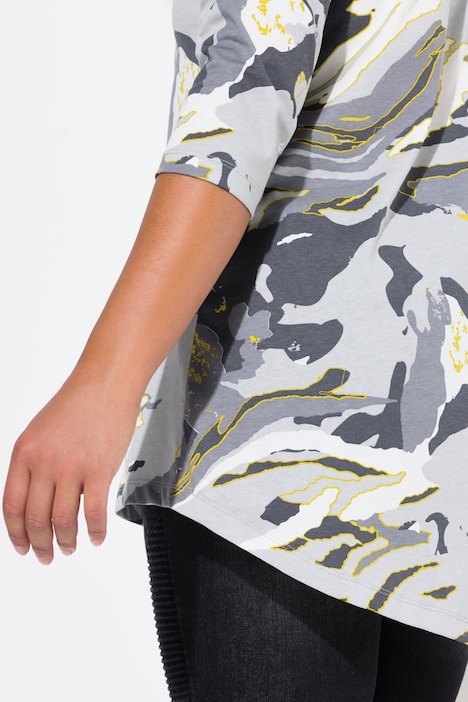 T-Shirt, A-Linie, Camouflage, Glitzer-Smiley