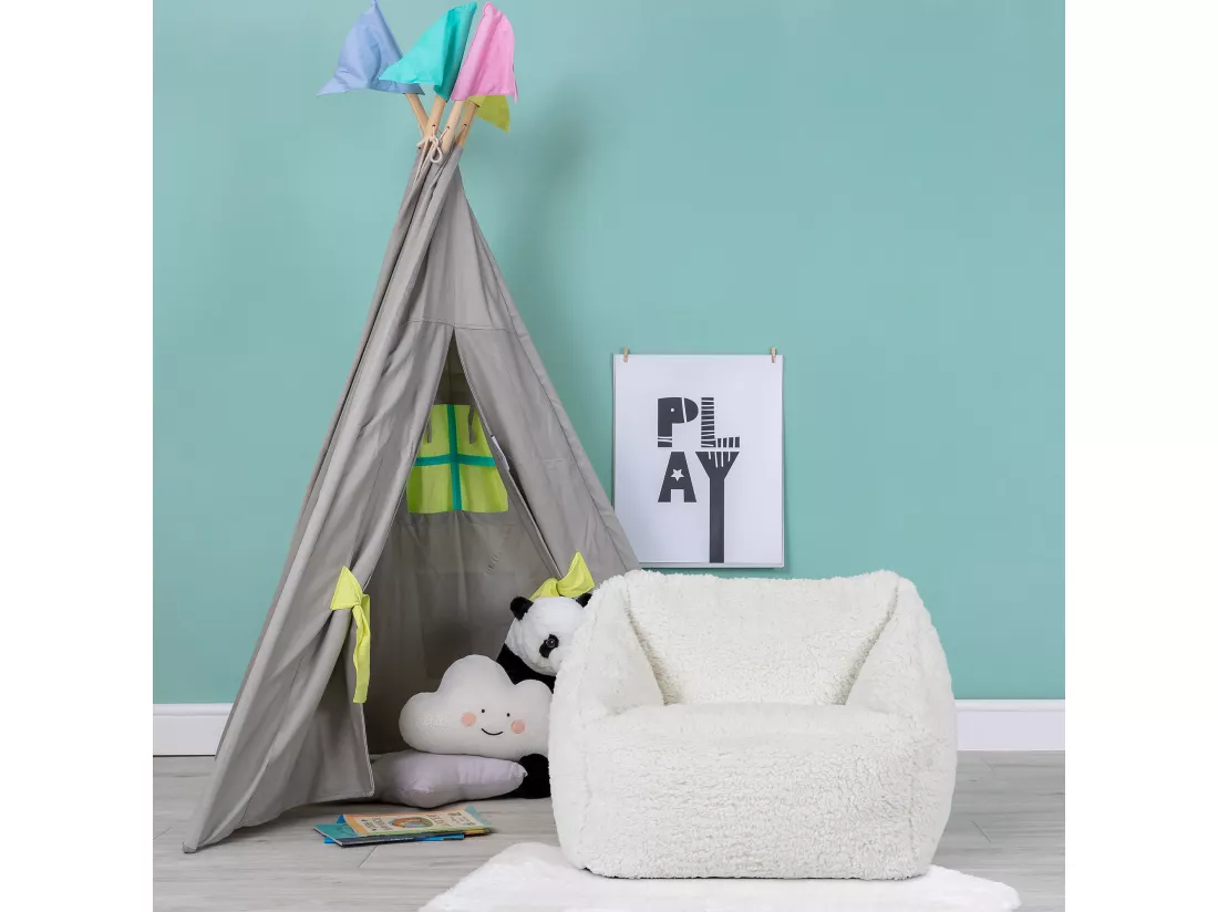Pouf fauteuil enfant en polaire sherpa beige
