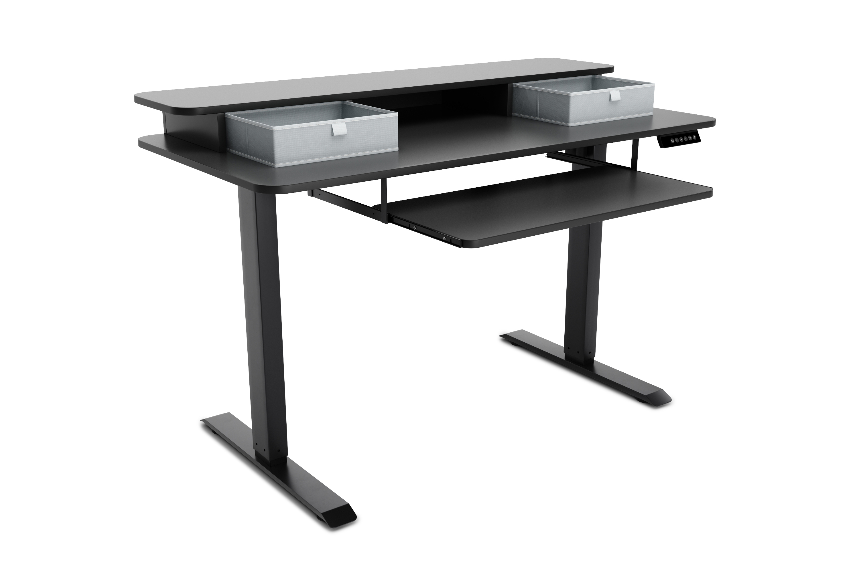 Stehpult elektrisch mit Ablage + Tastaturfach schwarz 120 x 60 cm