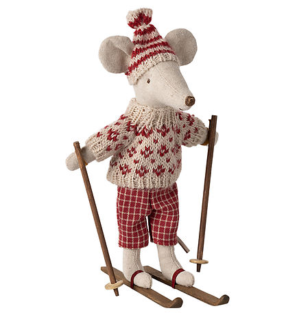 Maileg Wintermaus m. Ski - Mutter - Rot