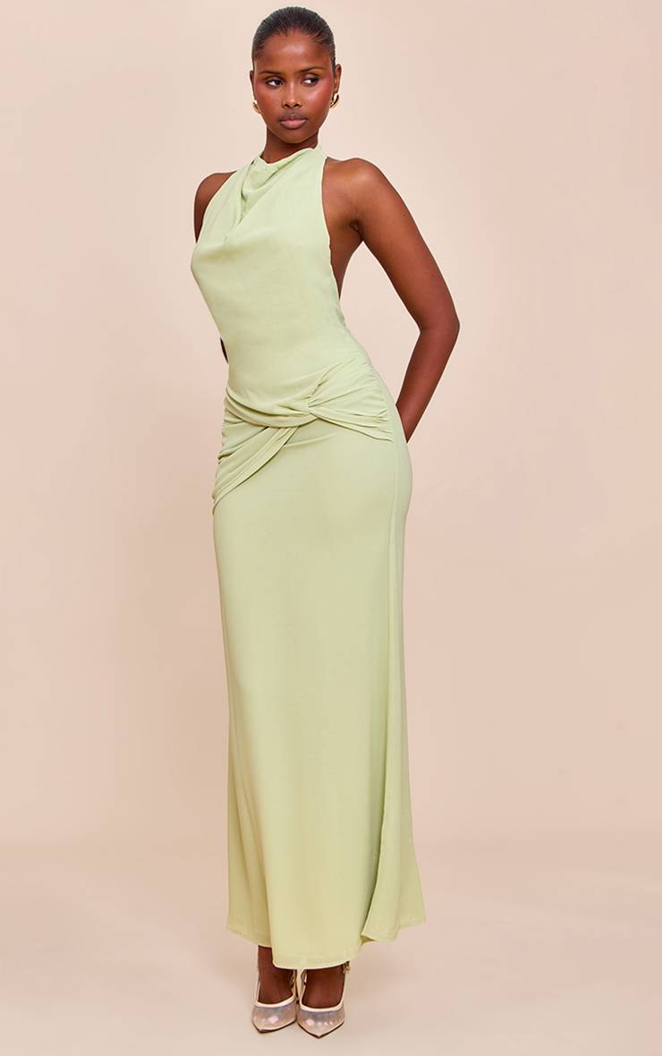 Pale Lime Robe Longue En Mousseline Avec Détail Torsadé