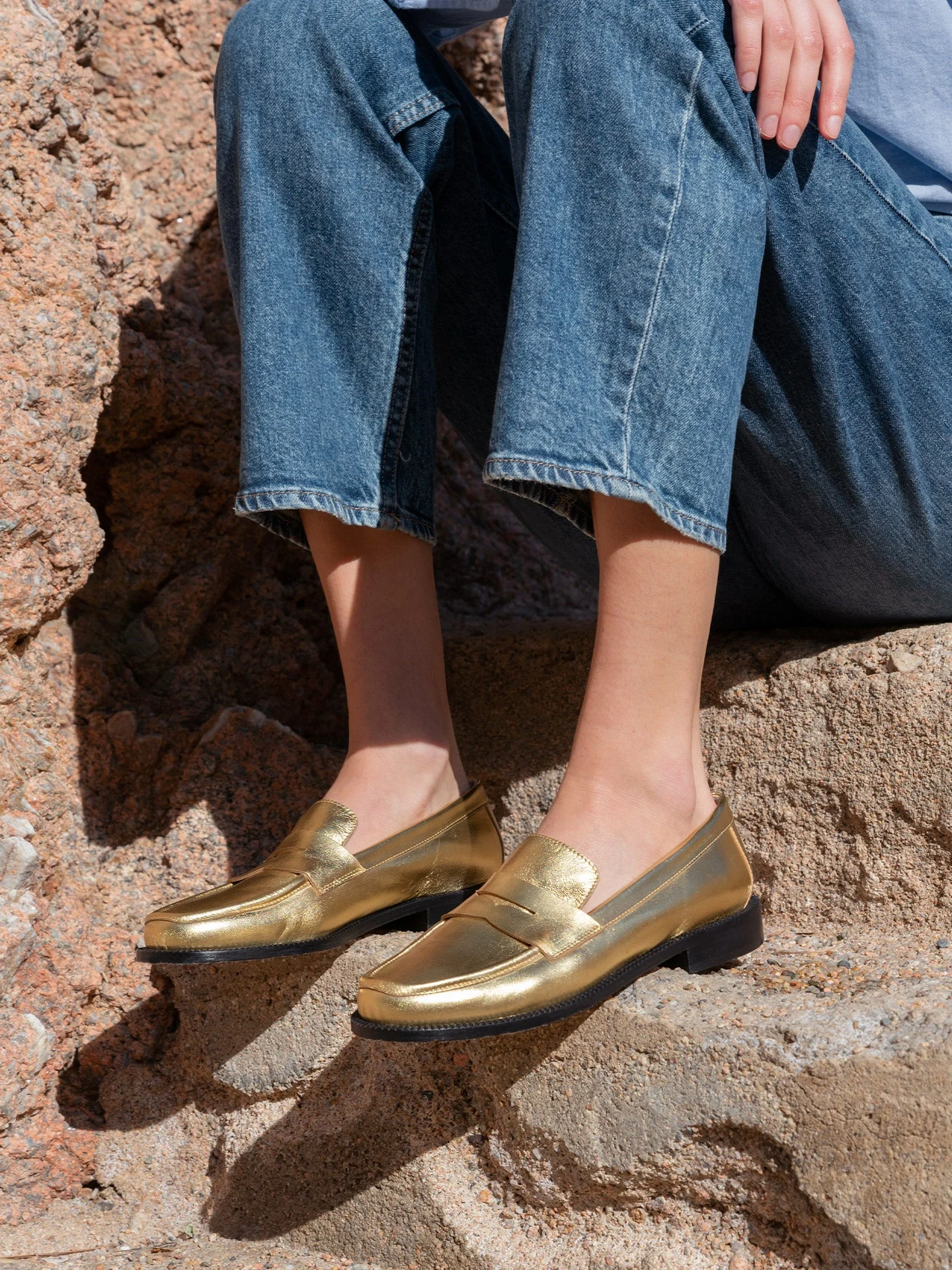 LISSA GOLD - Mocassins en cuir métallisé | Doré