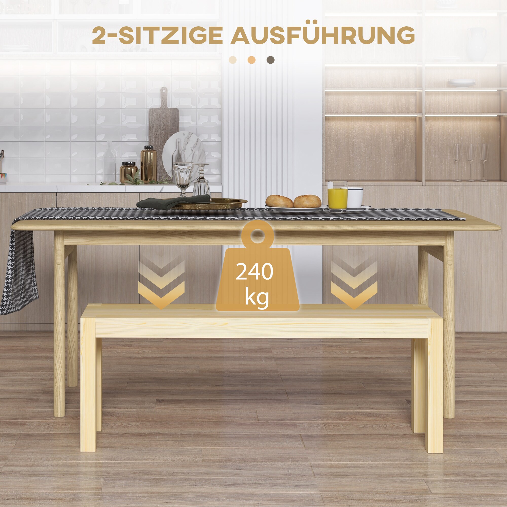 HOMCOM Sitzbank mit rutschfesten Fußpads natur 120L x 33B x 45H cm