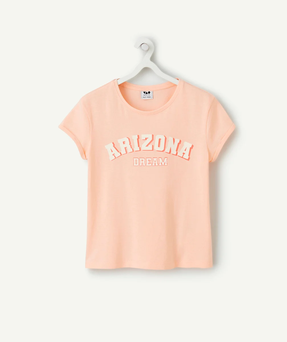 t-shirt manches courtes fille en coton bio rose message arizona