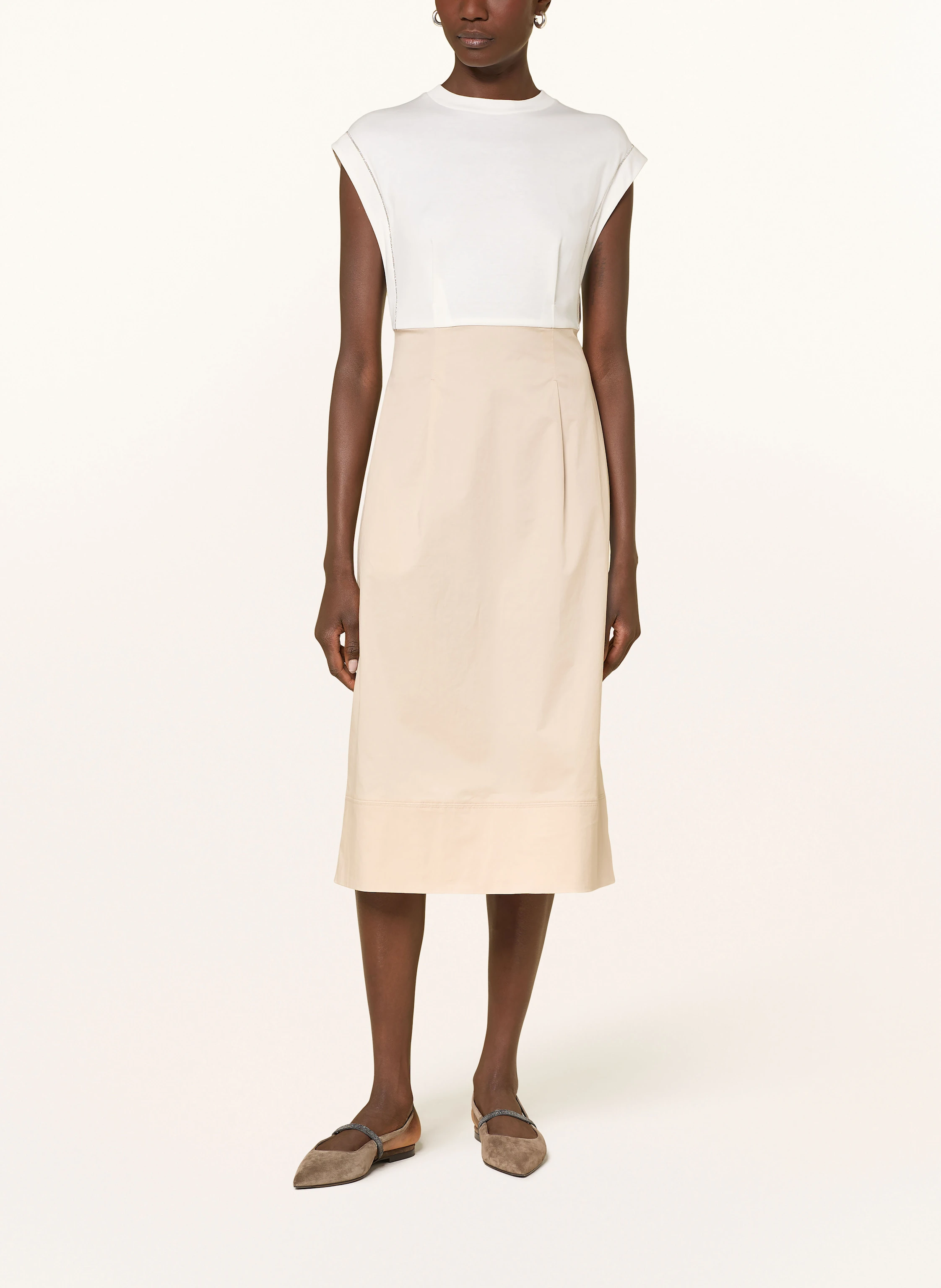 PESERICO Kleid im Materialmix mit Schmucksteinen