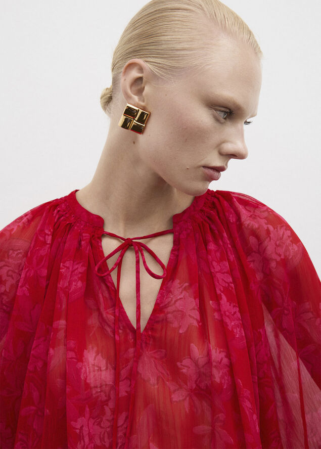 MANGO Semitransparent floral print blouse Red