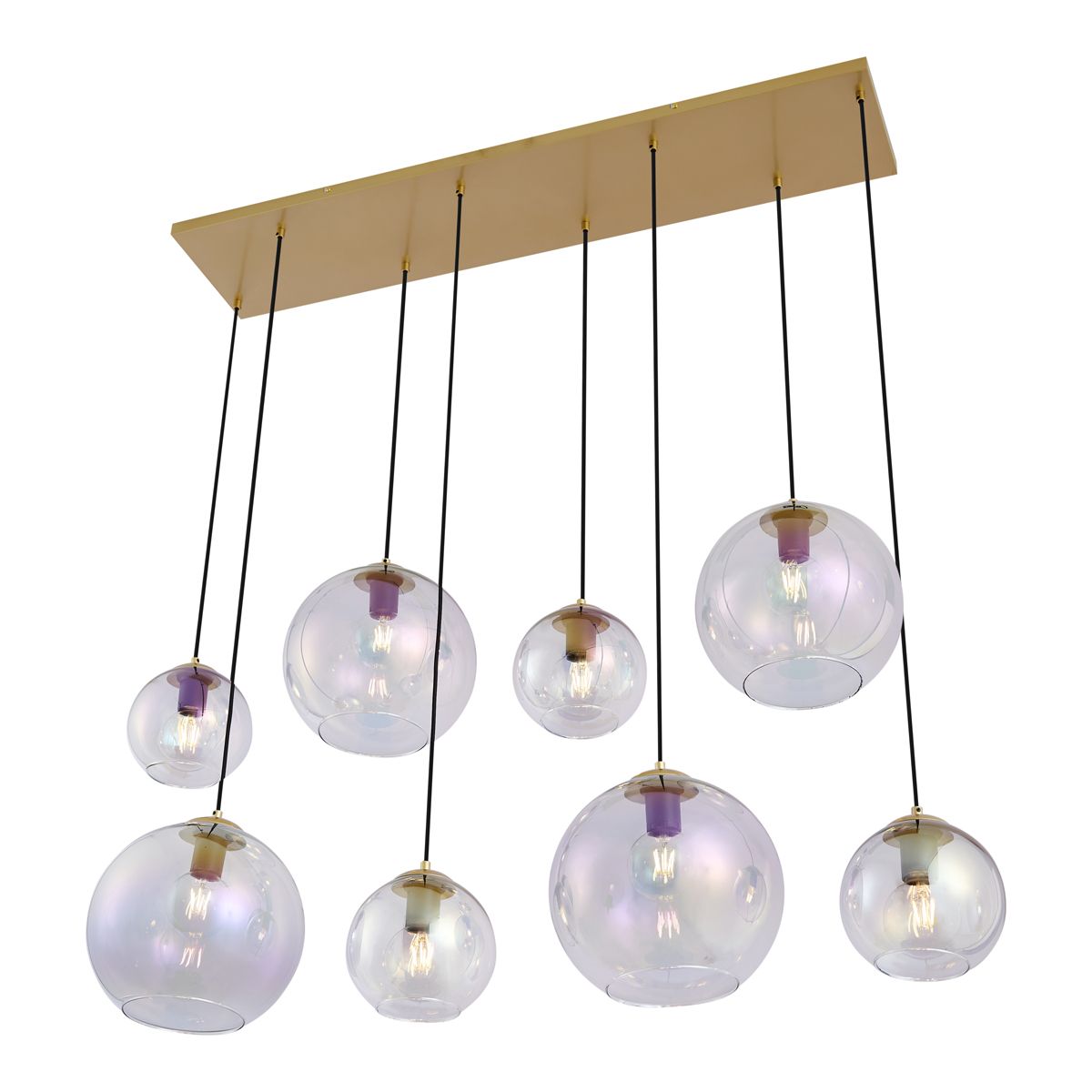 Art Deco hanglamp goud met regenboog glas 8-lichts - Sandra