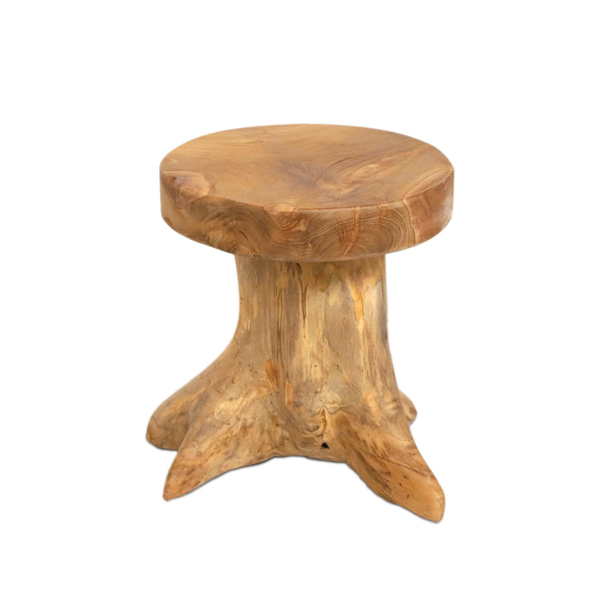 Teak-Hocker mit Wurzelholz-Fuß, natur, H 45 cm, Ø 39 cm von fischer's lagerhaus