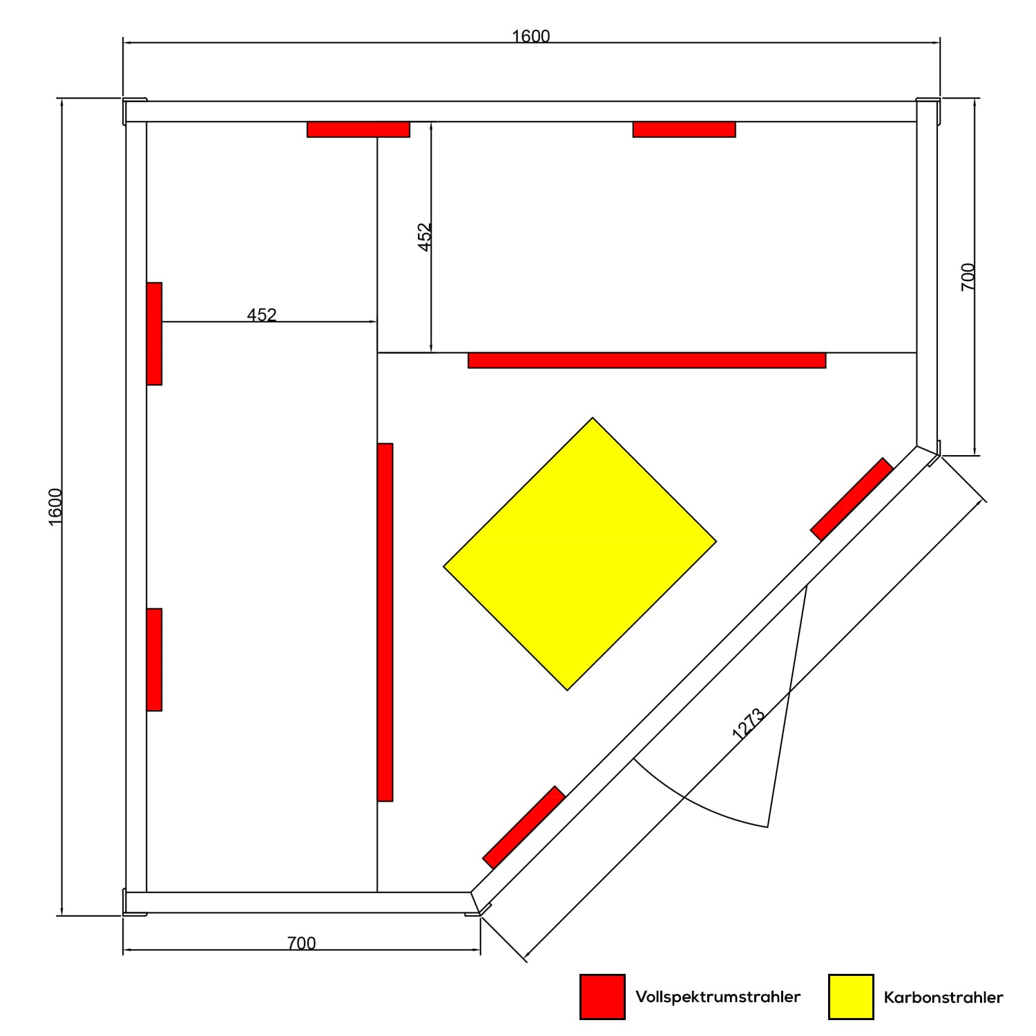 Dewello® Infrarotkabine Infrarotsauna HALEY 160cm x 160cm inkl. 8 Vollspektrumstrahler, Bodenstrahler, Radio, Farblicht