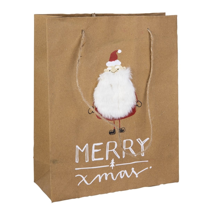 Geschenktasche - Merry Xmas - braun/rot/weiß - ca. 24,5 x 19,5 cm