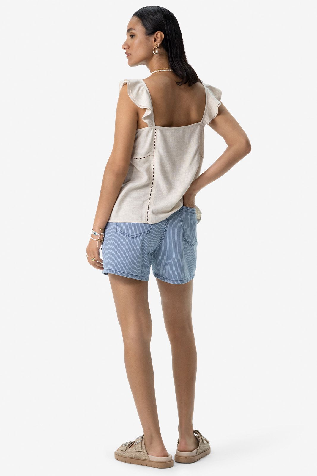 Beige singlet met embroidery