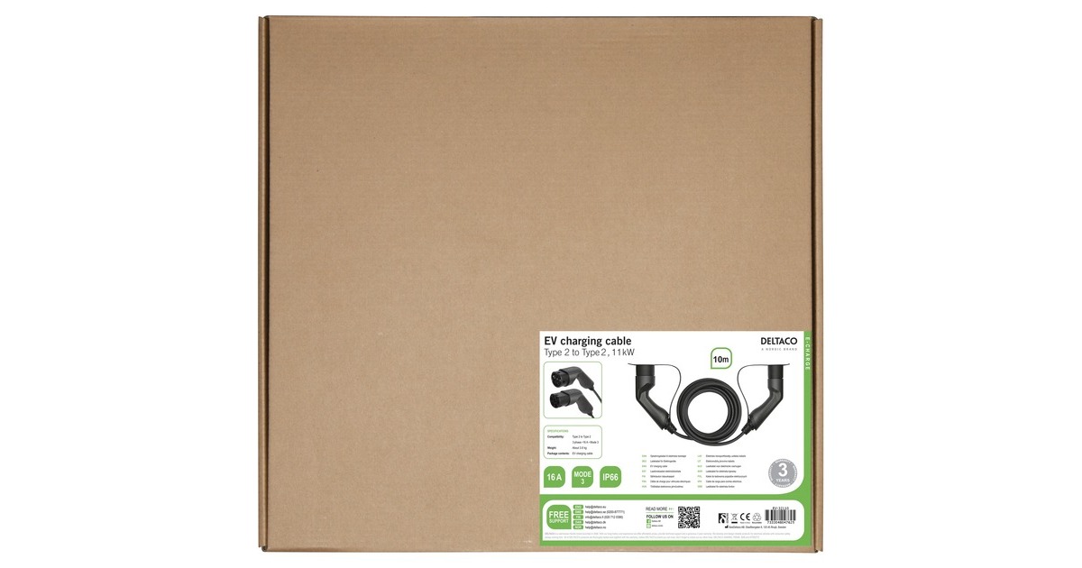 DeltacoEV-32110 e-Charge kabel  (Zwart, 10 meter, 3-fase, 16A, 11KW)