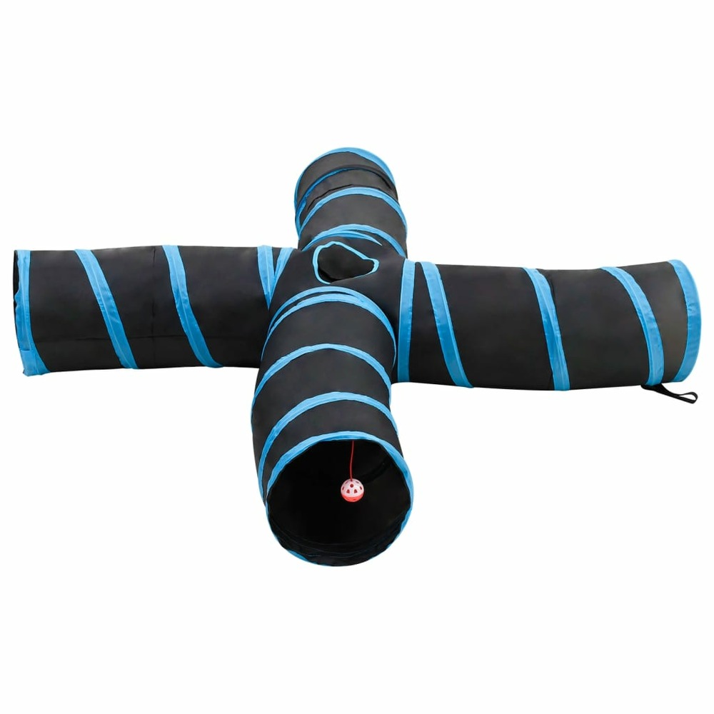 Tunnel pour chats à 4 voies noir et bleu 25 cm polyester