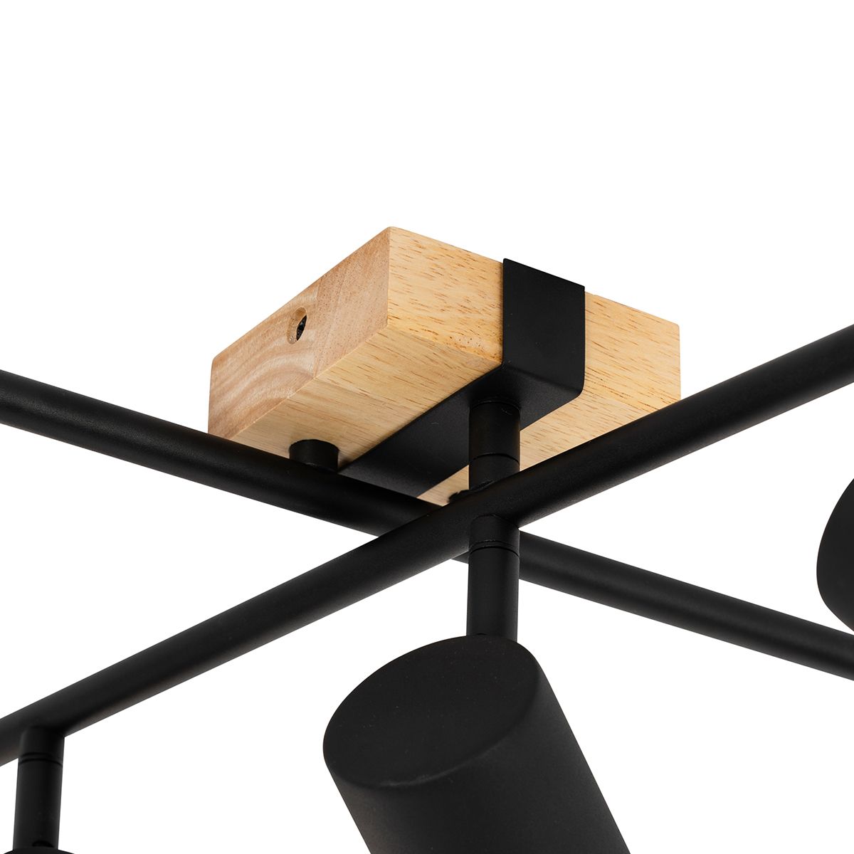 Plafondlamp zwart met hout 5-lichts verstelbaar rechthoekig - Jeana
