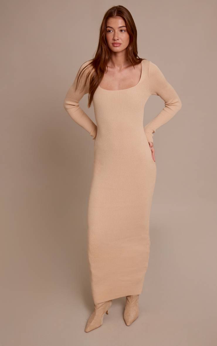 Avoine Robe Maxi Tricotée À Encolure Carrée