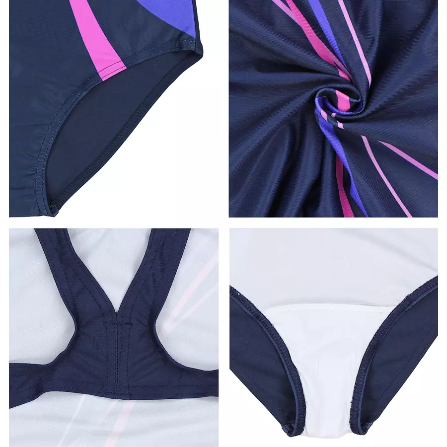 Aquarti Mädchen Badeanzug Chlorresistent Muscleback Wassersport dunkelblaurosa