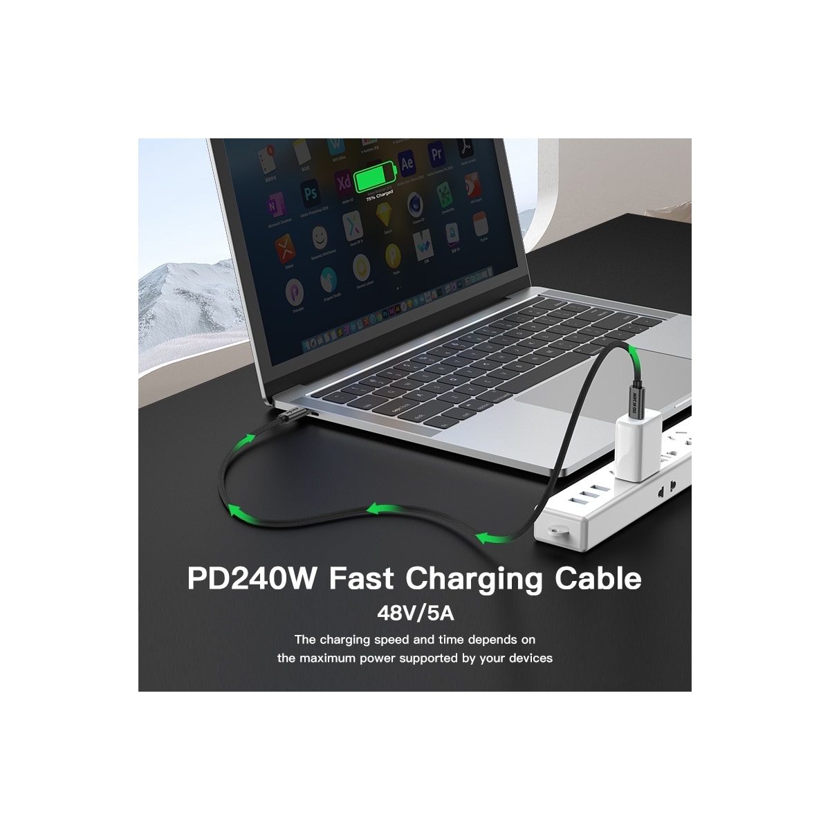 NÖRDIC 1,5 m USB 3.2 Gen 2 USB-C til C nylonflettet kabel PD3.1 240W 20G 4K60Hz grå