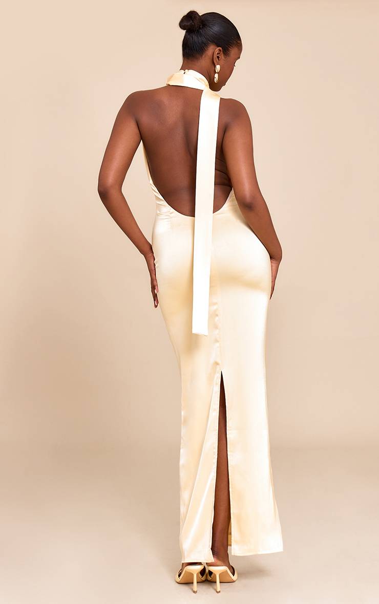 Butter Yellow Robe Longue Drapée En Satin À Col Bénitier