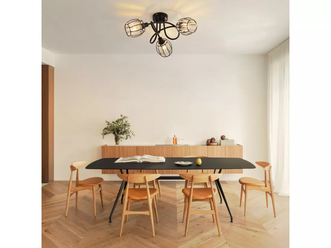Spot 3er De Plafond En Cristal Noir Vintage E14 Pour Couloir Pivotant à 350° Industriel